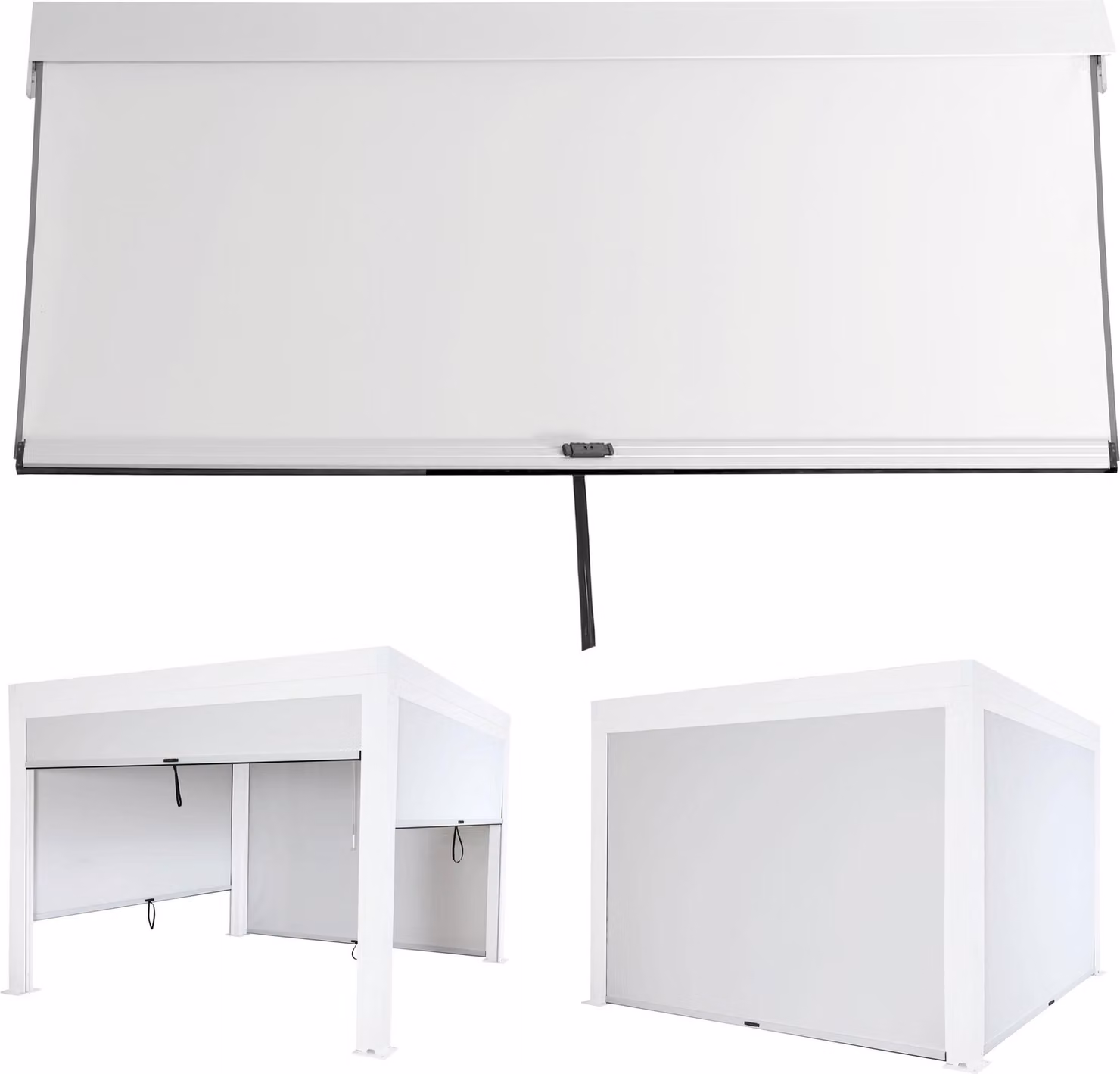Parete laterale per pergola HWC-L46, set di 4 pareti laterali di ricambio per tende a rullo per padiglioni, tessuto/tessuto antitempesta 3x3 m ~ bianco