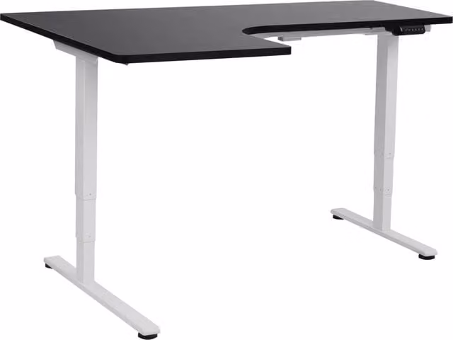Scrivania elettrica regolabile in altezza BELIANI per ufficio e home office, piano rettangolare bianco e nero, L 160 x P 59 cm