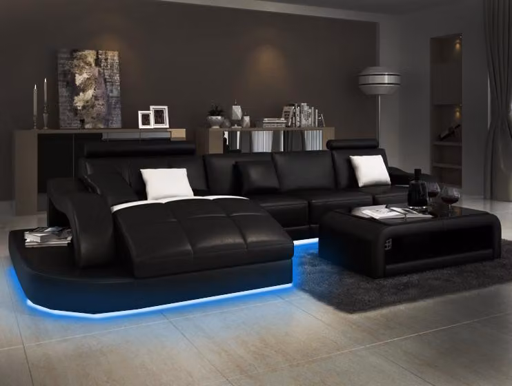 Designer Ecksofa mit Liege Couch Sofa Wohnlandschaft Ledersofa mit USB Einstein