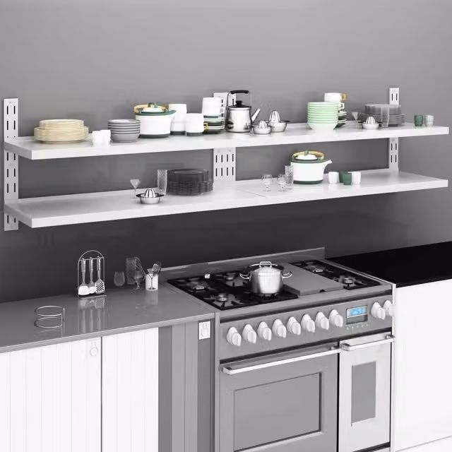 Set di 2 Mensole Galleggianti a 2 Livelli vidaXL in Metallo Bianco, L: 240 cm, P: 30 cm, H: 70 cm