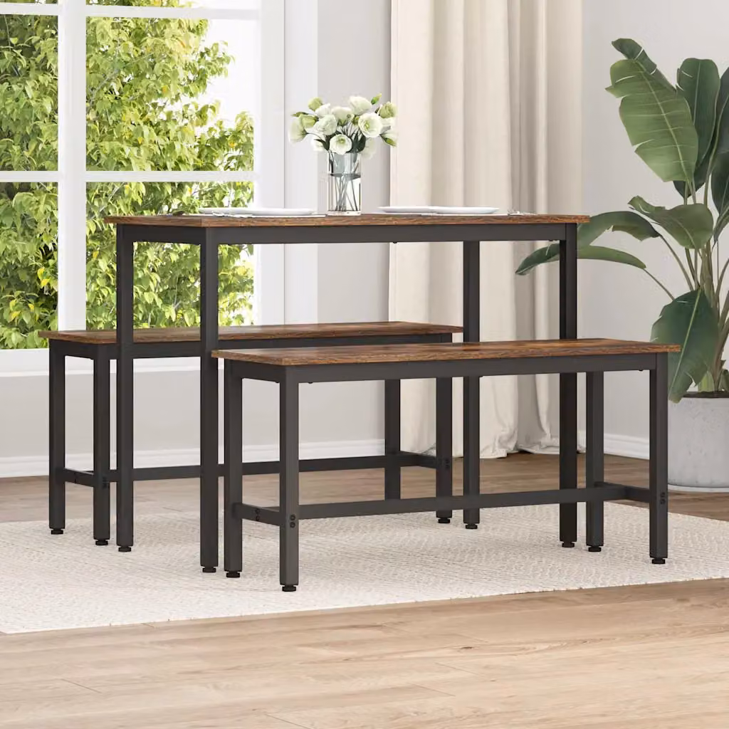 Panchina da pranzo moderna vidaXL in metallo e MDF, colore marrone, L 100 x P 32,5 x H 48,5 cm