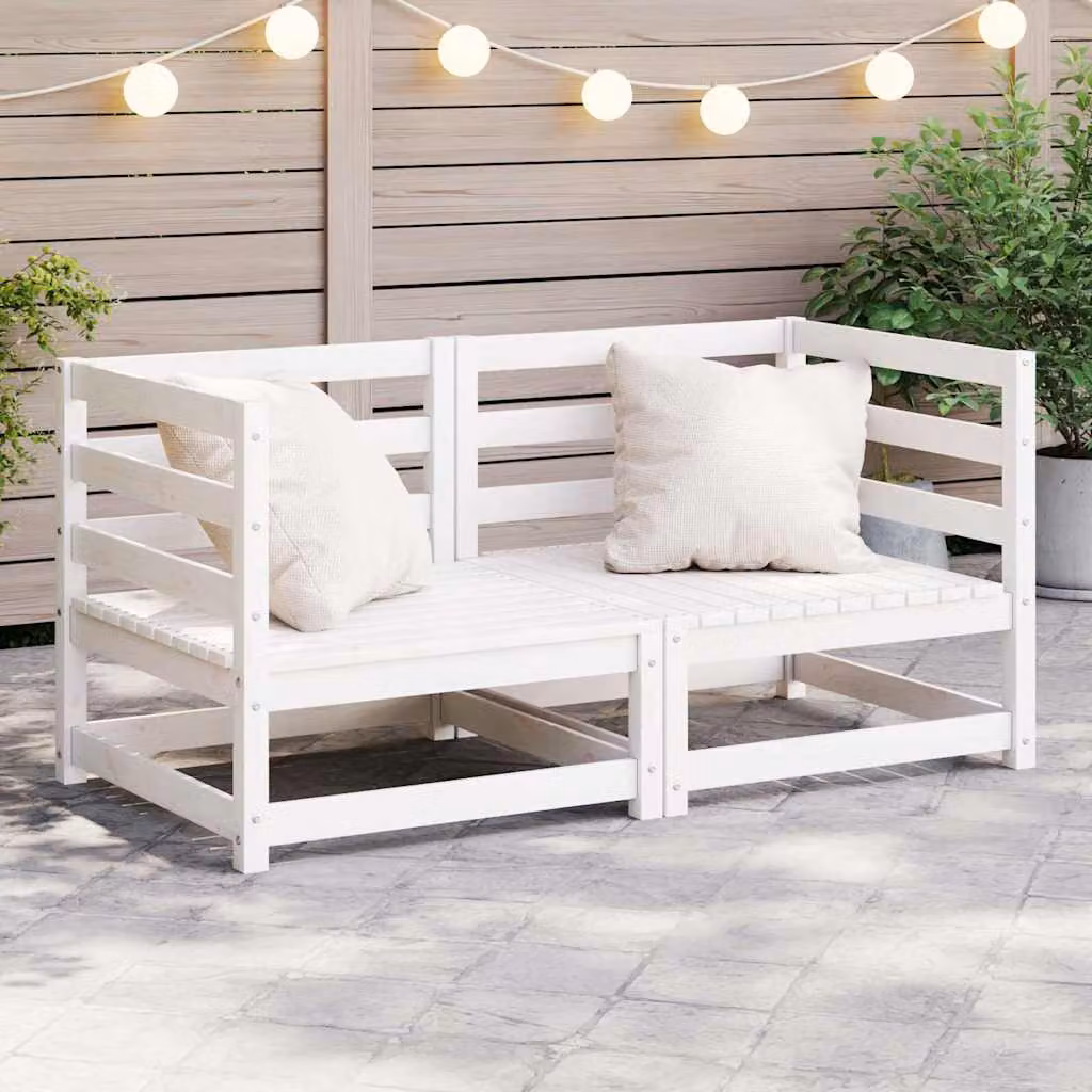 Set di 2 Divani Angolari da Giardino vidaXL in Massello di Pino Bianco con Cuscini in Tessuto e Colore Bianco