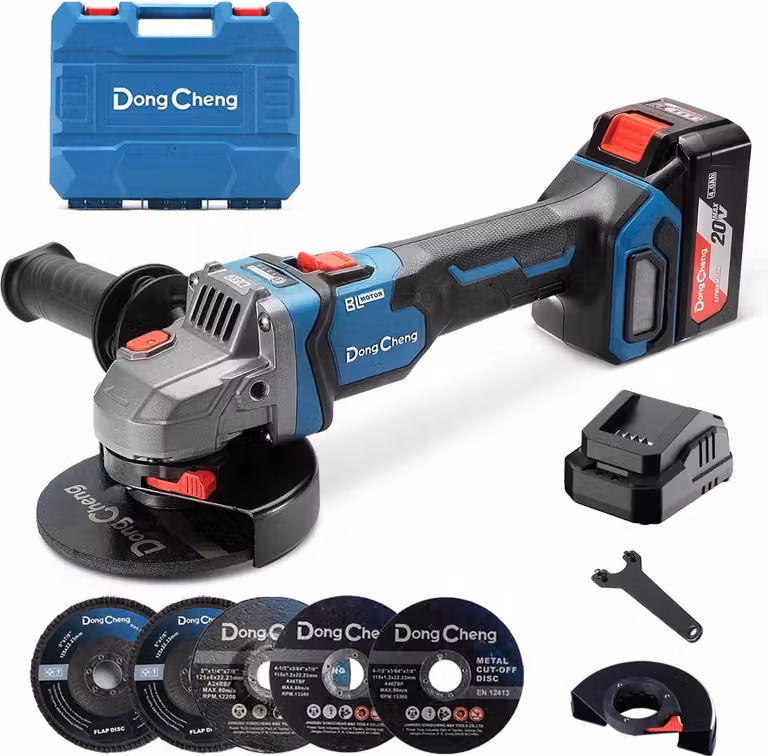DongCheng Smerigliatrice angolare 125 mm 18 V 1000 W senza spazzole a 3 velocità - Set