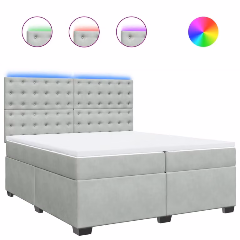 Giroletto a Molle con Materasso Grigio Chiaro 200x200cm Velluto