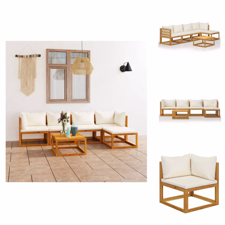 vidaXL Set di 6 pezzi da giardino con cuscini in legno massiccio di acacia crema - Set di mobili da giardino