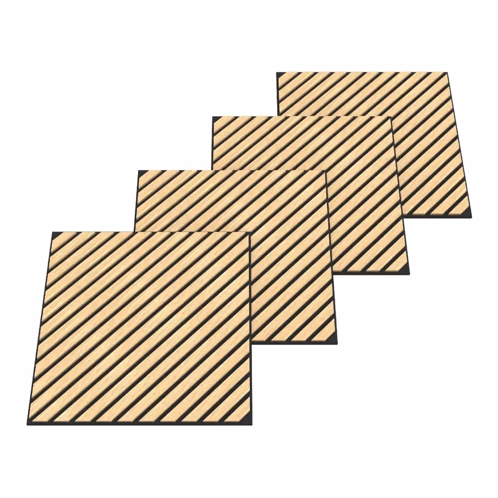 Confezione da 12 pannelli acustici NEU.HOLZ con doghe diagonali effetto rovere chiaro beige, superficie 4,32 m² – 2