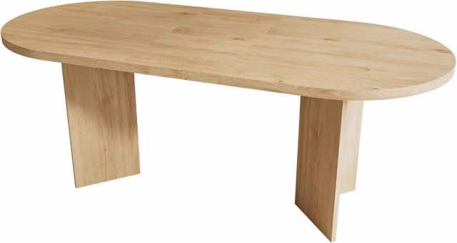 Tavolo da pranzo 200x90 cm in MDF color quercia con angoli arrotondati, adatto per 6-8 persone
