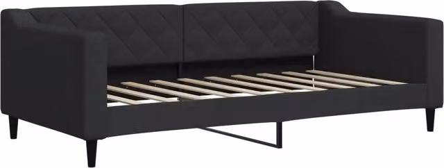 Letto singolo pieghevole da giorno nero in tessuto con struttura in legno e metallo per adulti – 1