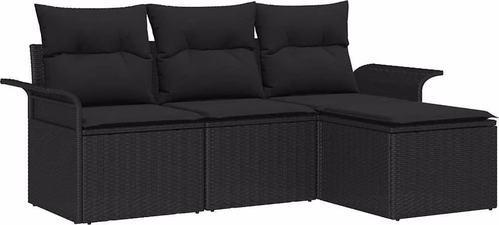 Set Divano da Giardino con cuscino 4 pcs Nero Poly Rattan