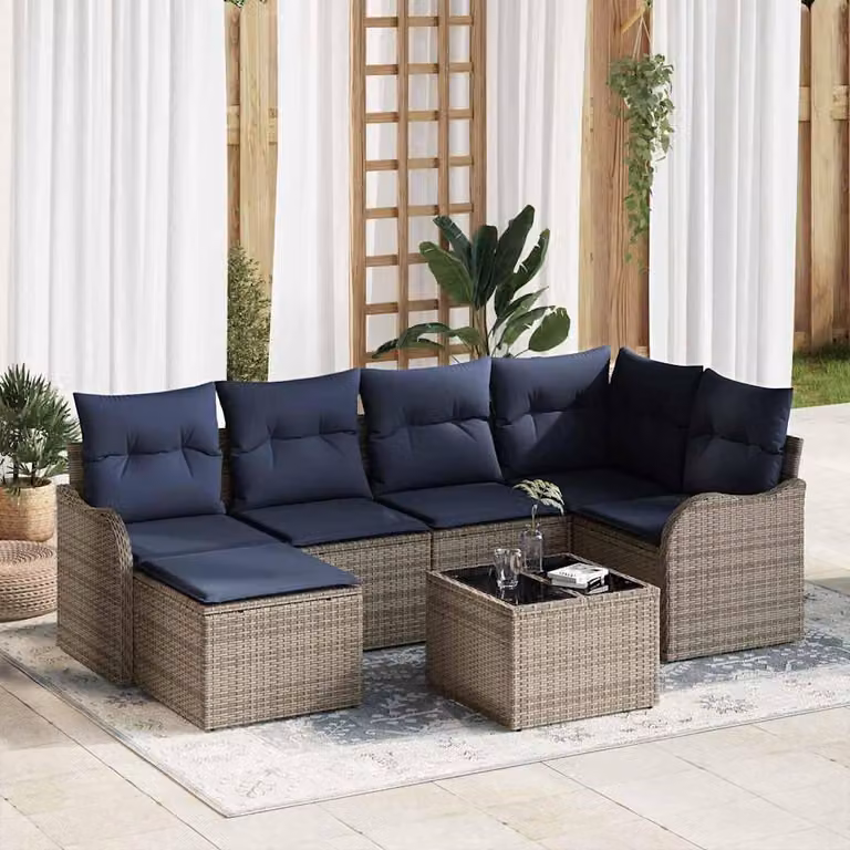Maison Exclusive - Set da giardino composto da 7 pezzi, divano, colore grigio, realizzato in rattan sintetico