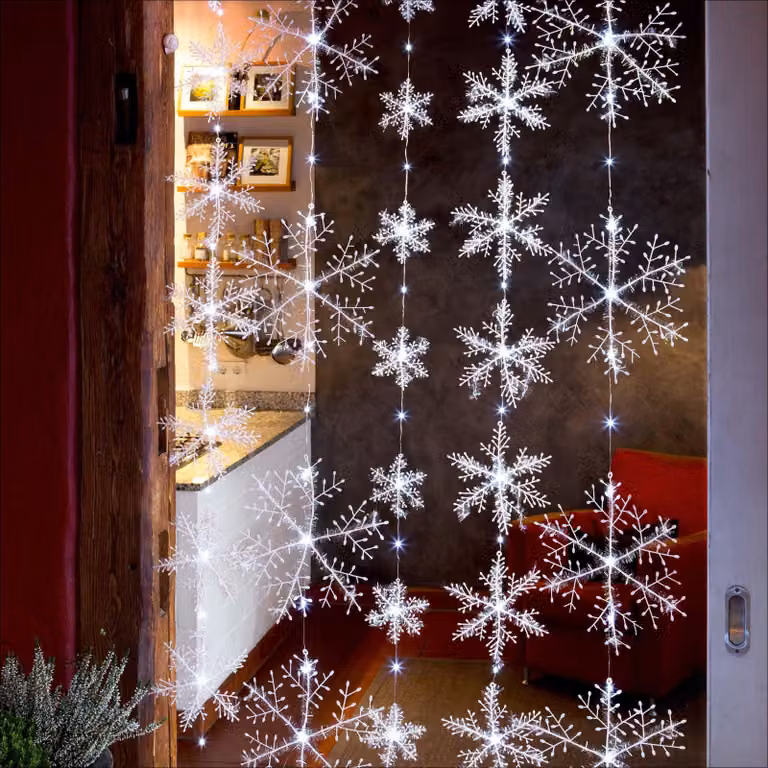 Tenda a forma di fiocchi di neve a LED, 75 LED, luce bianco caldo, dimensioni 1,20 x 1,50 m, grado di protezione IPX4