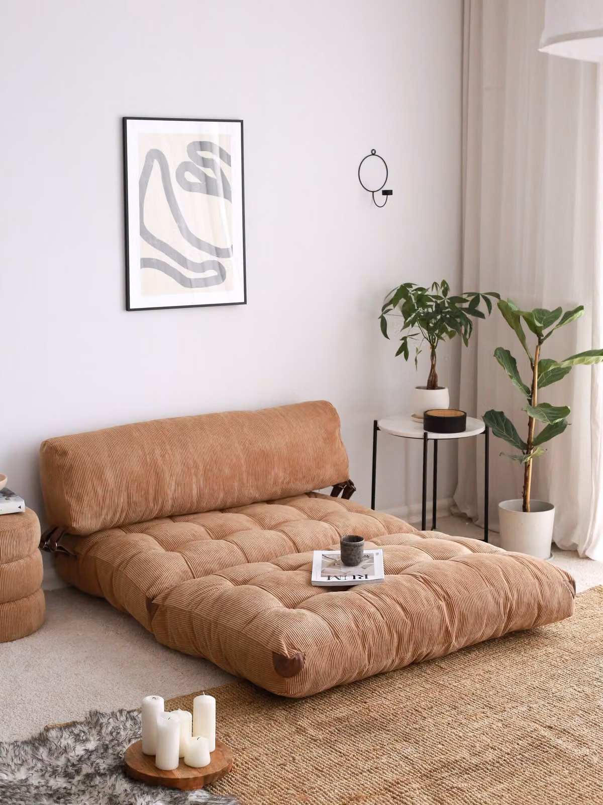 Hanah Home, Fold Kadife 2 - Camel, Divani letto, Divano letto a 2 posti, Cammello, Velluto, 120 x 79 x 75 x cm