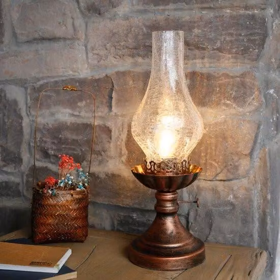 Lampada da tavolo industriale in stile retrò, con paralume in vetro, lampadina inclusa. Ideale come lampada da comodino per camere da letto e comodini