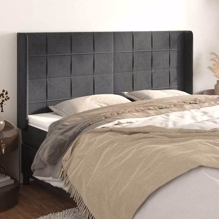 Testiera ad orecchio vidaXL in velluto grigio, L: 203 cm, P: 16 cm, H: 118/128 cm