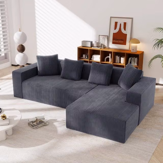 Divano Angolare Modulare con Chaise Longue ¨C MINIMAL ¨C Tessuto Imbottito, Posti Multipli