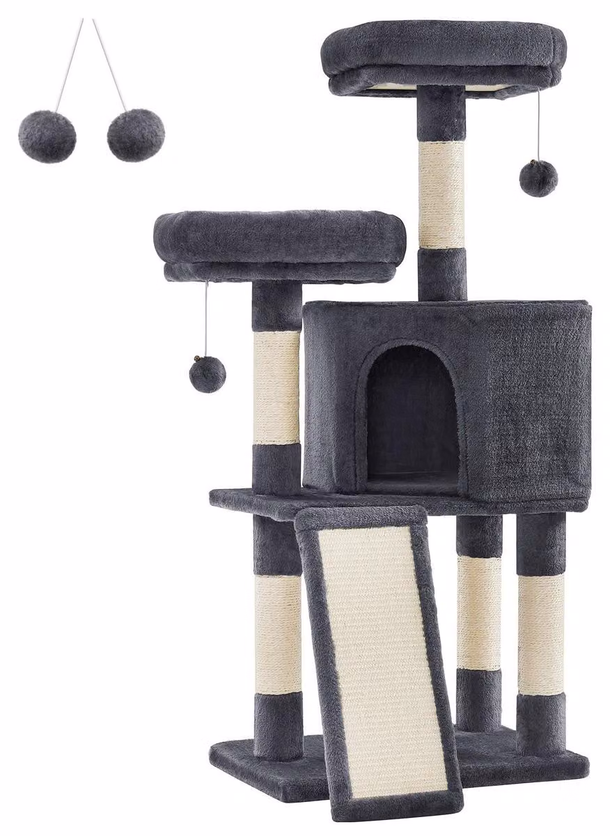 Albero tiragraffi per gatti Oskar in sisal e peluche grigio scuro