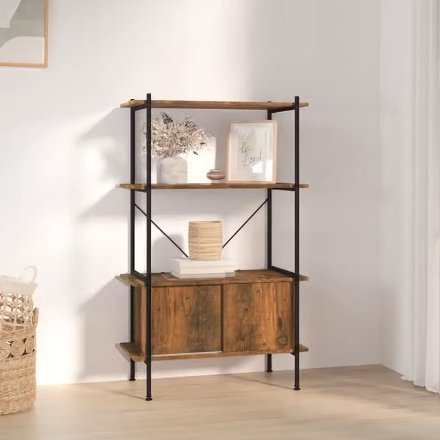 Scaffalatura industriale vidaXL a 4 livelli in metallo e legno, colore nero e marrone, L 80 cm x P 40 cm x H 130 cm