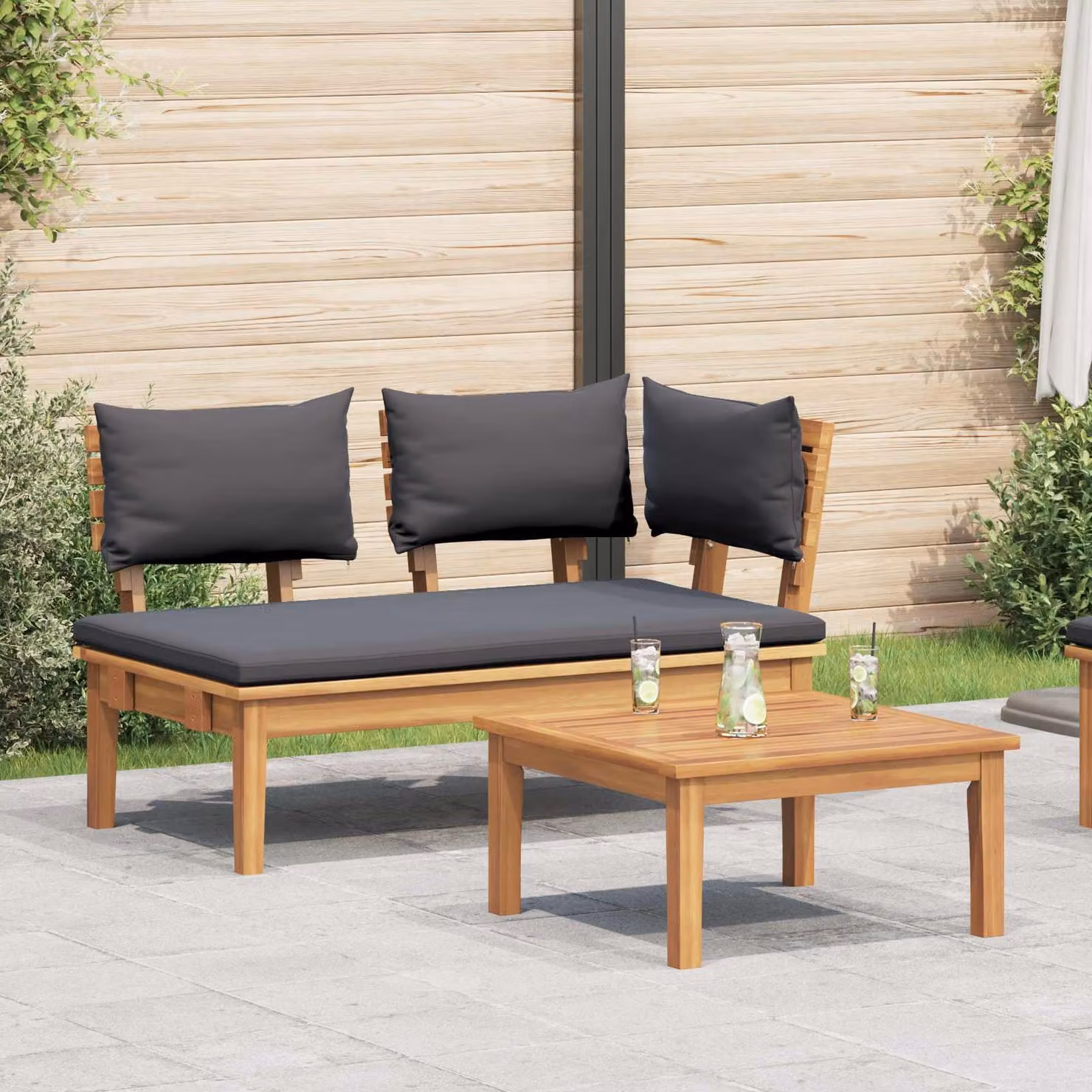 Set di Panchina e Tavolo da Giardino vidaXL in Legno di Teak Grigio e Marrone