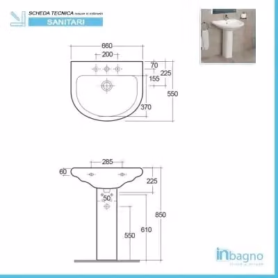 Lavabo con colonna Rak serie Orient in ceramica bianca lucida L: 66 cm, P: 55 cm, H: 85 cm – 2