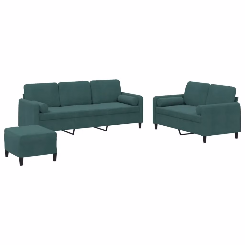 Set di divani 3 pezzi vidaXL in velluto verde con pouf e cuscini per soggiorno moderno – 2