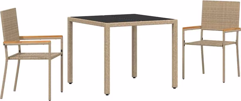 Set da Pranzo per Giardino 3 pcs Beige polyrattan