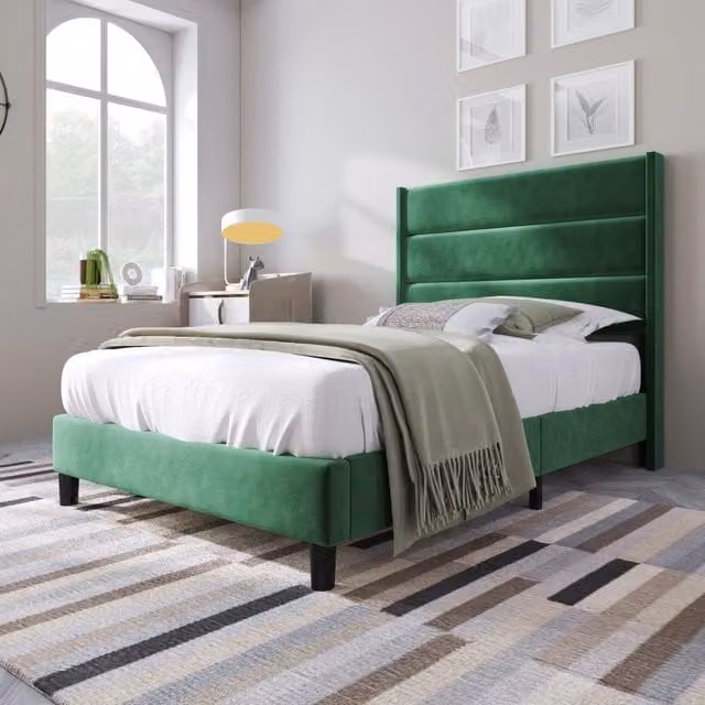 letto imbottito velluto verde 90 x 200 cm