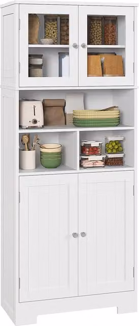 Credenza Giordanoshop Bianca con Ante in Vetro e Ripiani Interni L/P/H: 60 x 30 x 145,5 cm
