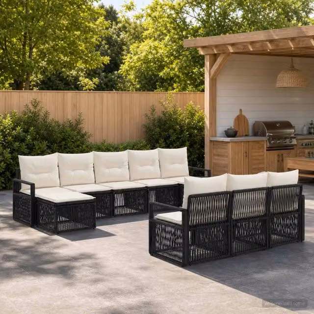 Set Divano da Giardino 10 pz Nero polyrattan 3435844