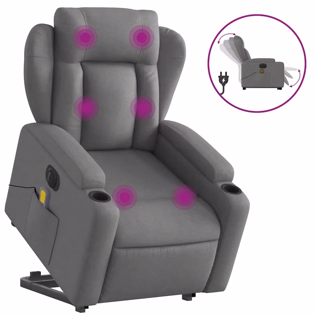 Poltrona Alzapersona Elettrica con Massaggio vidaXL in Tessuto Grigio – 2