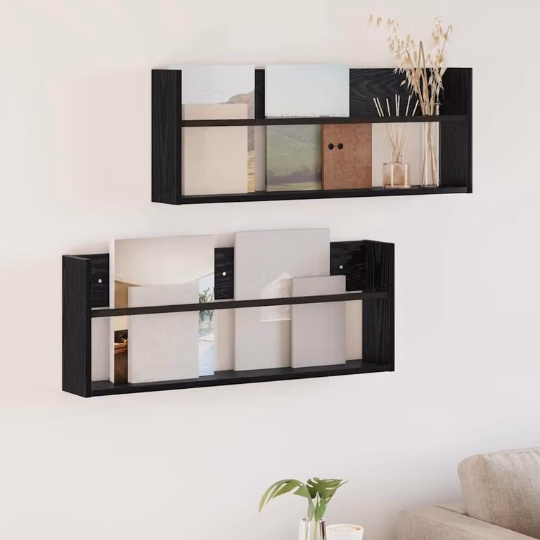 Set di 2 Scaffali per riviste da parete vidaXL Moderni in Nero Opaco L: 80 cm, P: 12 cm, H: 30 cm