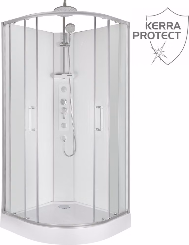 Kerra | Cabina doccia Wega - 90X90 Cm - Bianco/Cromo - Idromassaggio - Facile installazione - Vetro temperato