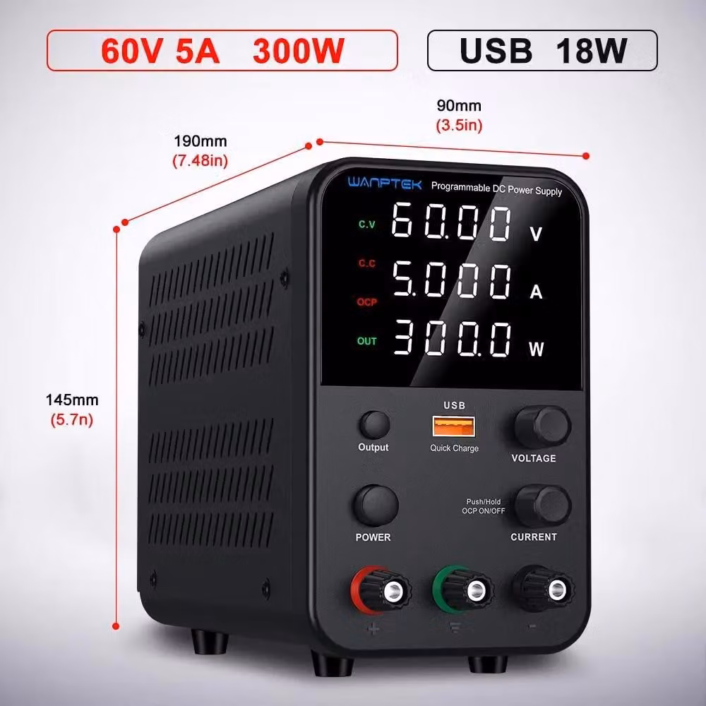 Alimentatore da laboratorio Labor DC - Modello WPS 60V 5A 300W - Alimentatore regolabile in tensione e corrente - Alimentatore per laboratorio - Uscita singola - Spina EU da 220V