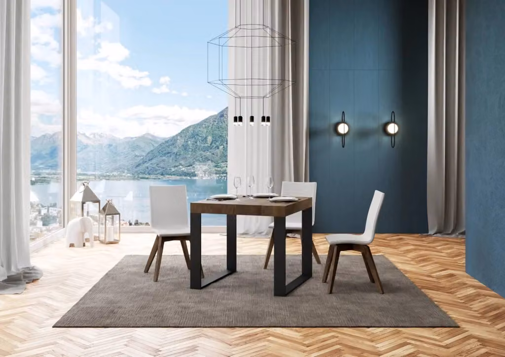 Tavolo da pranzo allungabile moderno GIORDANOSHOP in legno e metallo marrone L/P/H: 90-246 x 90 x 77 cm – 2