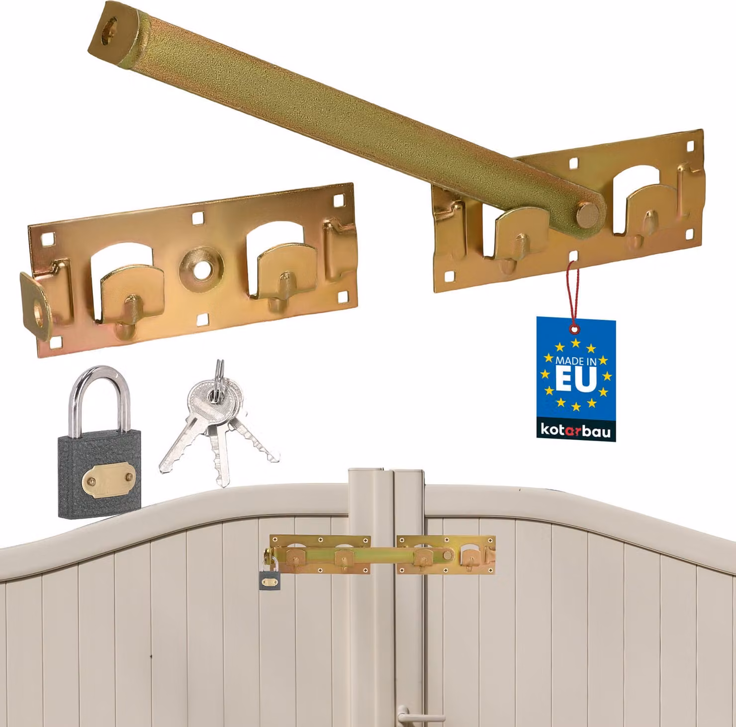 KOTARBAU® Chiavistello per Porta in Legno Acciaio Zincato 43 cm Dorato Doppio Catenaccio Porta con Lucchetto Catenaccio per Cancello Robusto