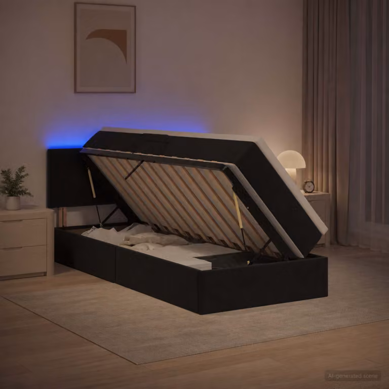 Letto con contenitore e illuminazione LED vidaXL in velluto nero con materasso, L/P: 90 x 190 cm