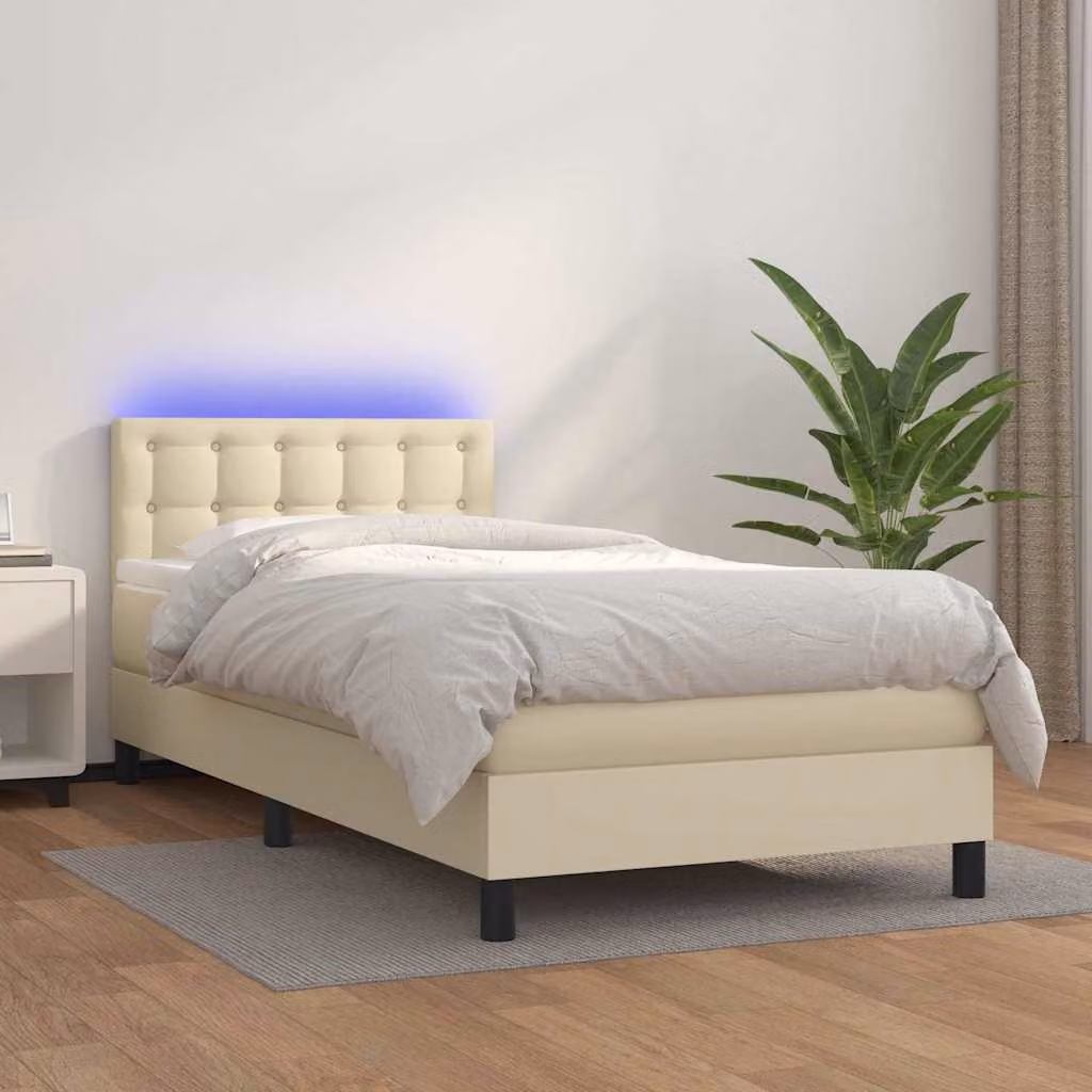 vidaXL Giroletto a Molle con Materasso e Illuminazione LED in Similpelle Beige, L/P: 90 x 190 cm