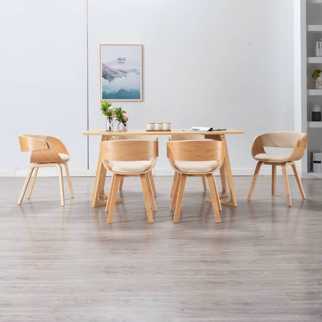 The Living Store Sedie da pranzo 6 pz. Legno curvo crema e Similcuoio
