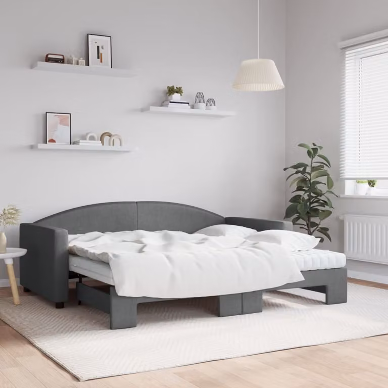 Maison Exclusive - Divano letto estraibile con materasso grigio scuro 90x190 cm in tessuto