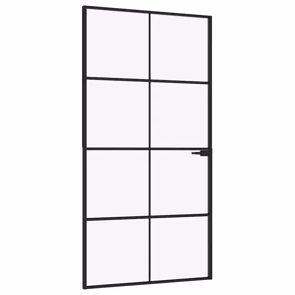 Porta Interna Scorrevole vidaXL Modern in Alluminio e Vetro Temperato Trasparente, Colore Nero, L: 102,5 cm, H: 201,5 cm – 2