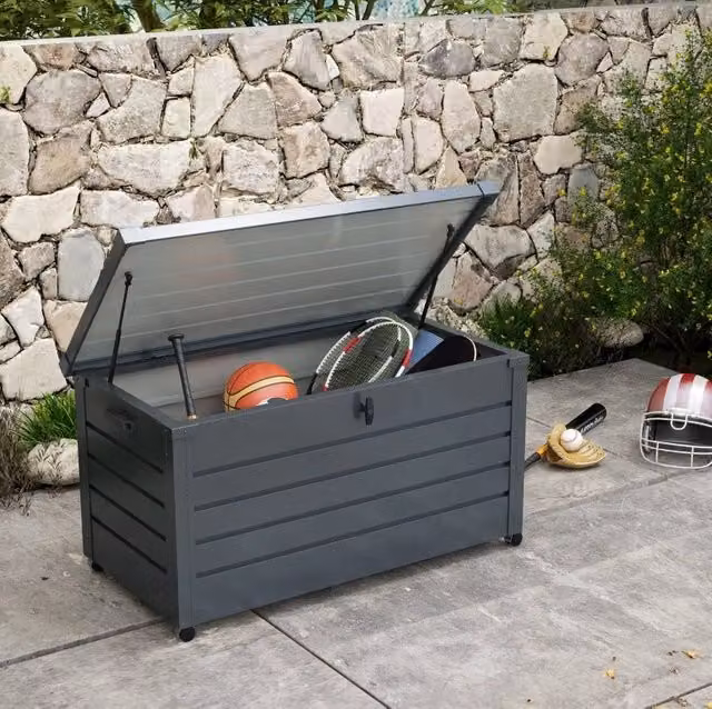 Box da giardino portacuscini 311 L in acciaio grigio scuro con ruote 120x62x66 cm