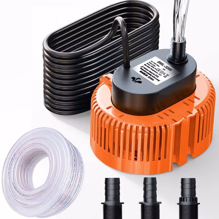 Pompa per piscina pompa per acqua - Pompa di scarico - 75 W - 3000 l/h - Con tubo di scarico - Arancione