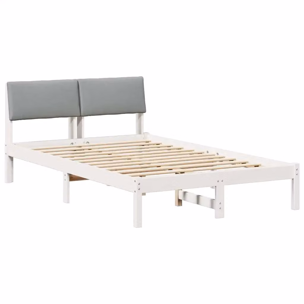 Struttura del letto moderna vidaXL in legno di pino e tessuto, bianco e grigio, L/P/H: 120 x 200 x 78,5 cm – 2