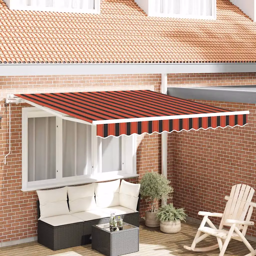 Tenda retrattile vidaXL con bracci pieghevoli in alluminio, arancione e marrone, L: 300 cm, P: 250 cm