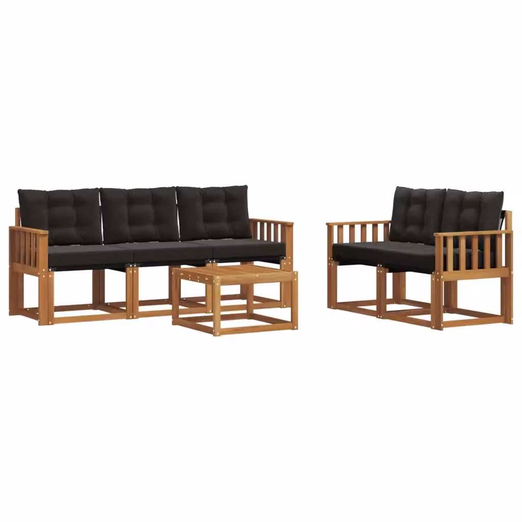 Set di 6 divani da esterno moderni vidaXL in legno di acacia e textilene, colore nero e naturale – 2