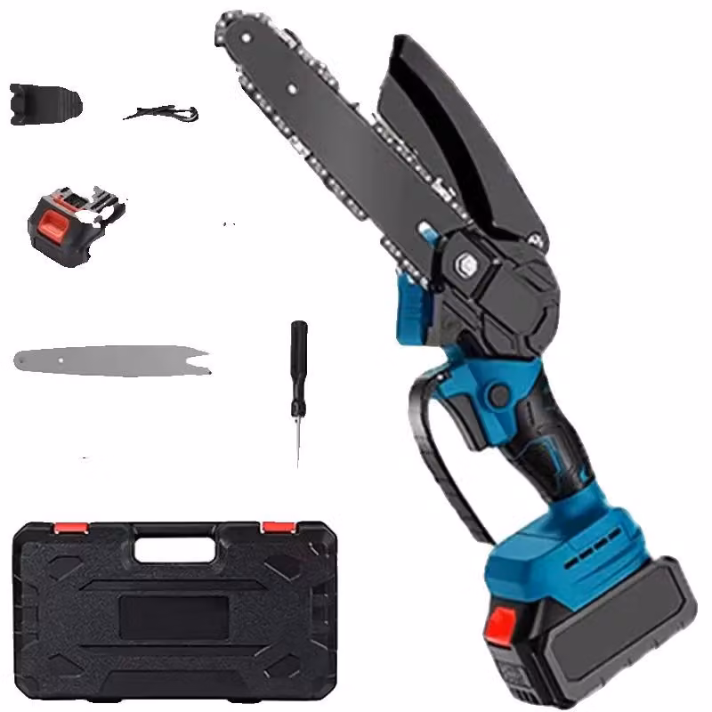 Troncatrice a catena elettrica, lunghezza di taglio 20 cm, batteria al litio da 21V, motore brushless, velocità della catena 5 m/s, autonomia di 30-40 minuti