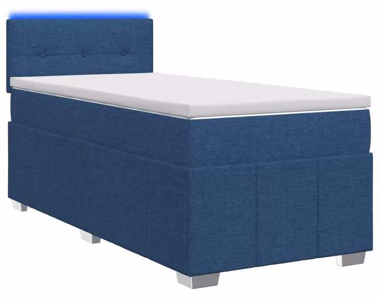 Letto a molle insacchettate con materasso e testata in tessuto blu 90 x 200 cm