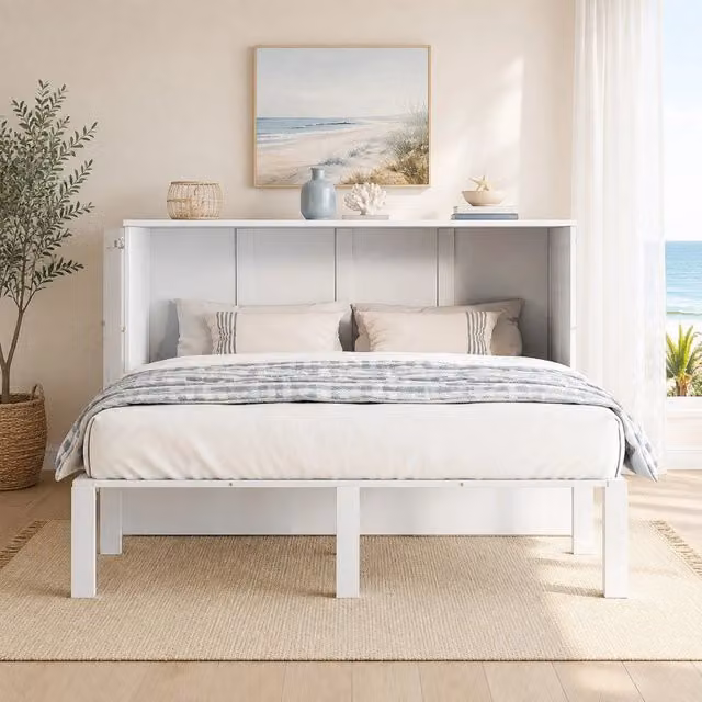 Letto a scomparsa 140x200 cm bianco – ribaltabile verticale, senza materasso