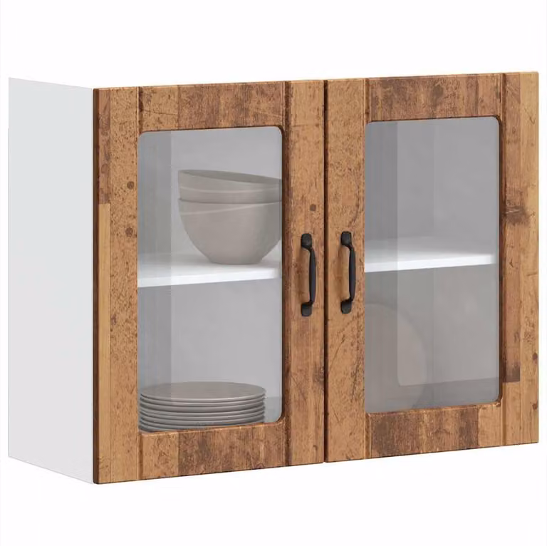 Pensile da Cucina con Porta in Vetro Lucca Legno Vecchio