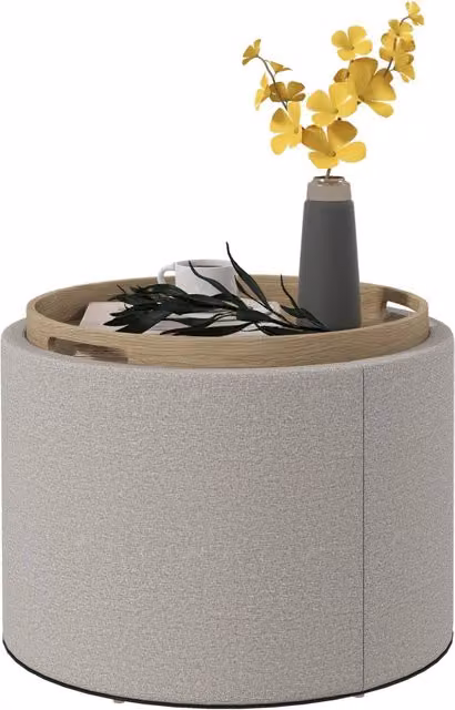 Pouf contenitore imbottito Xylo in lino grigio chiaro e naturale L/P/H: 56 x 56 x 42 cm