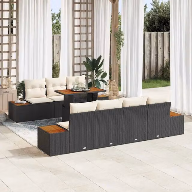 Set Divano da Giardino 8 pz Nero Poly Rattan 3350039